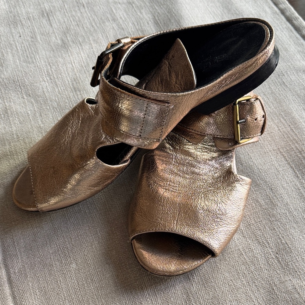 Italian Leather Pink Gold Open-Toe Women's Sandals EUR 39 Guja